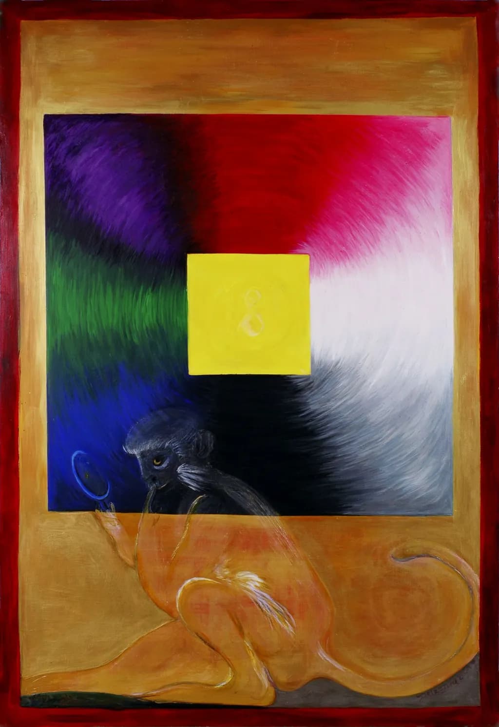 Whispers of Color: The Curious Monkey and the Enigmatic Square