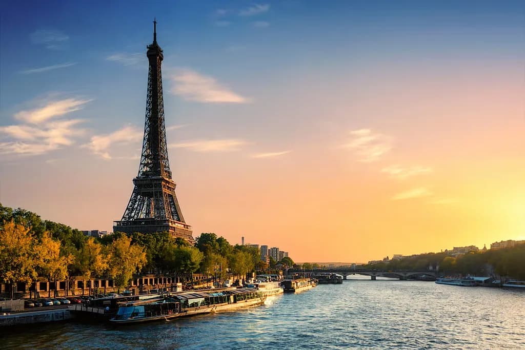 Eiffel Tower at Sunset: A Serene Parisian Evening by the Seine