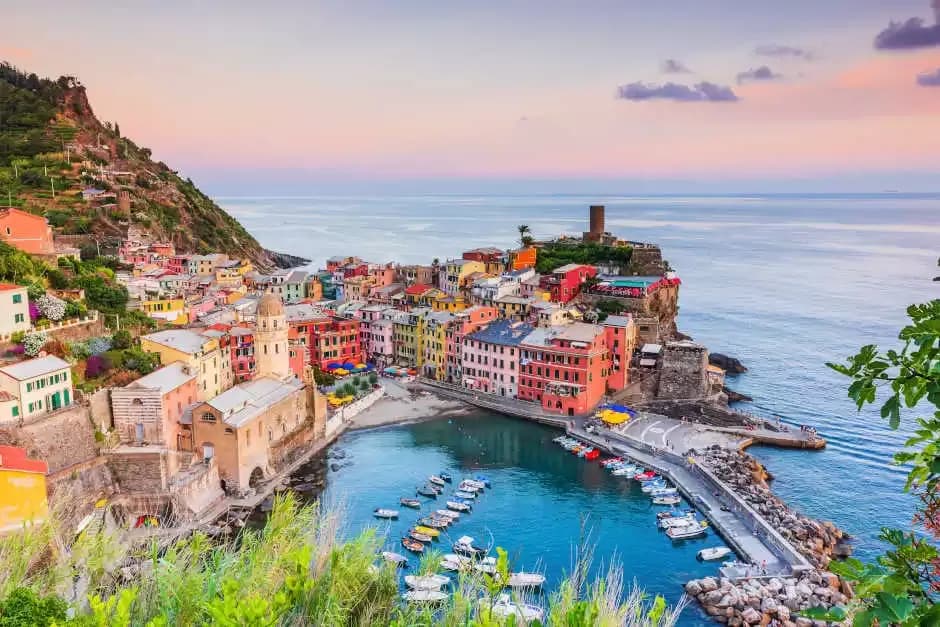 Vibrant Serenity: A Coastal Haven at Dusk in Cinque Terre, Italy