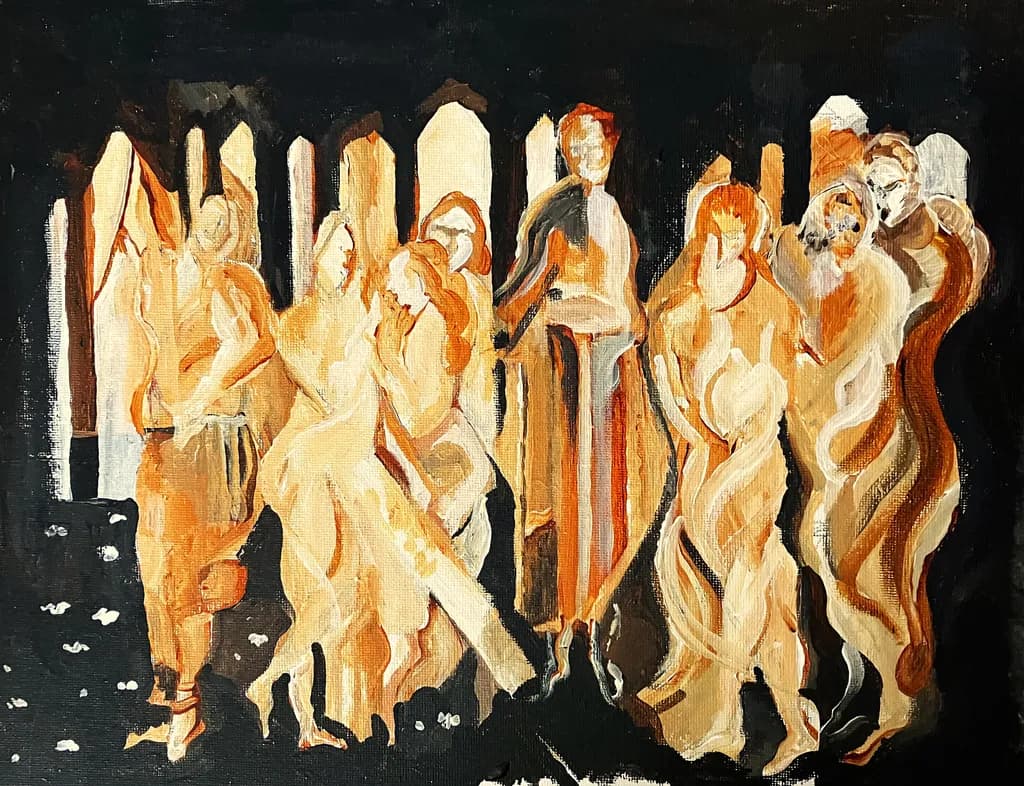 Ethereal Gatherings: A Dance of Light and Shadow in Abstract Form