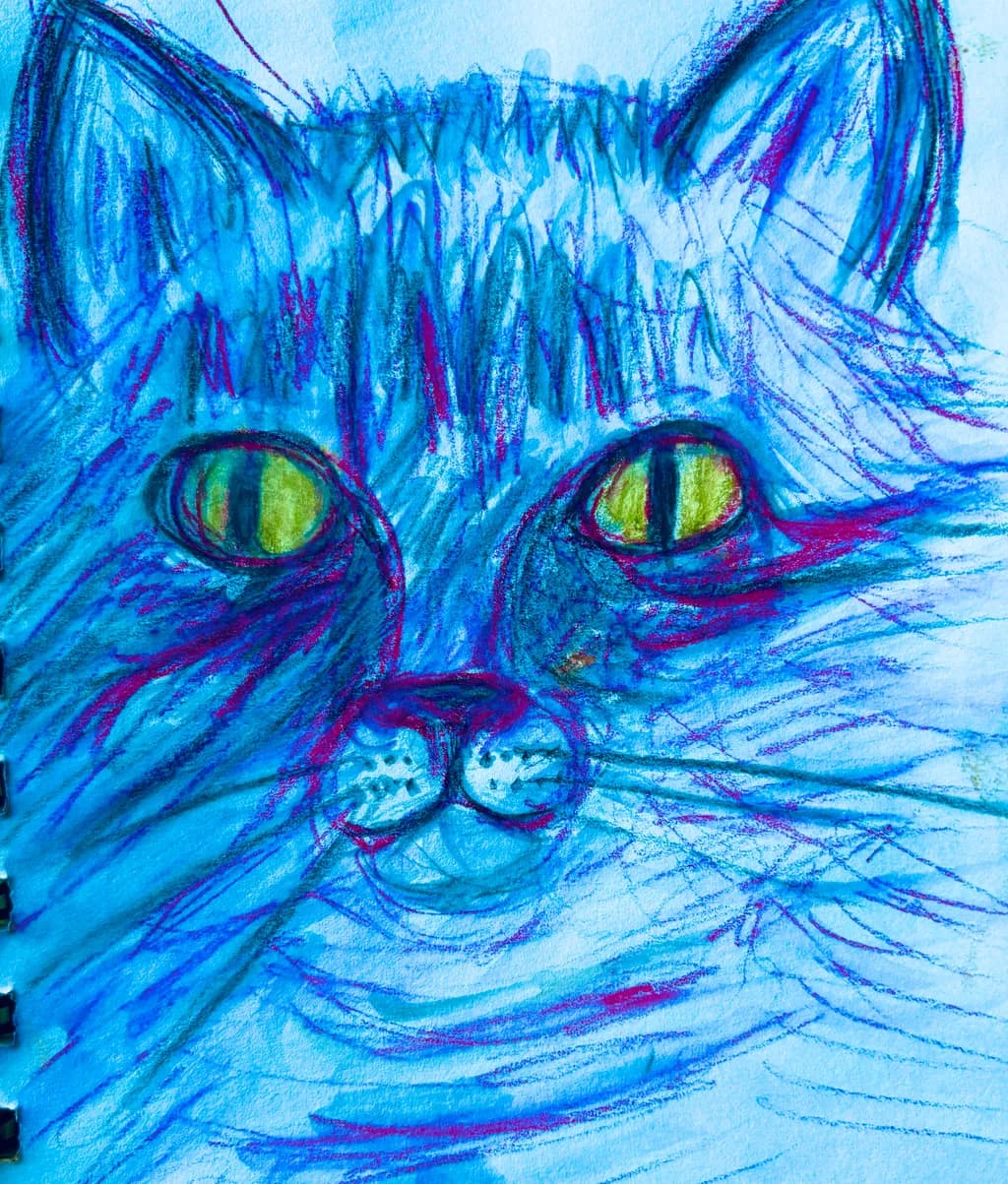 Whispers of Blue: A Captivating Cat Portrait in Vibrant Pastels