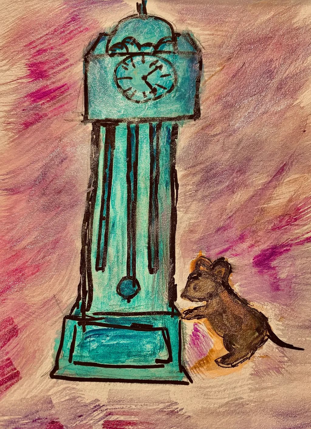 Whimsical Moments: A Mouse's Curiosity Beside the Grand Clock