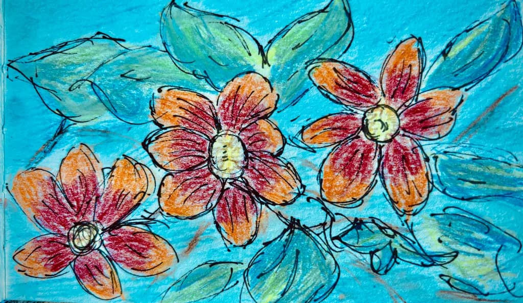 Vibrant Blossoms: A Colorful Floral Dance on Blue Canvas