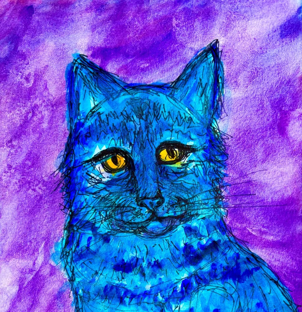 Whimsical Blue Cat Portrait: A Vibrant Fusion of Color and Charm