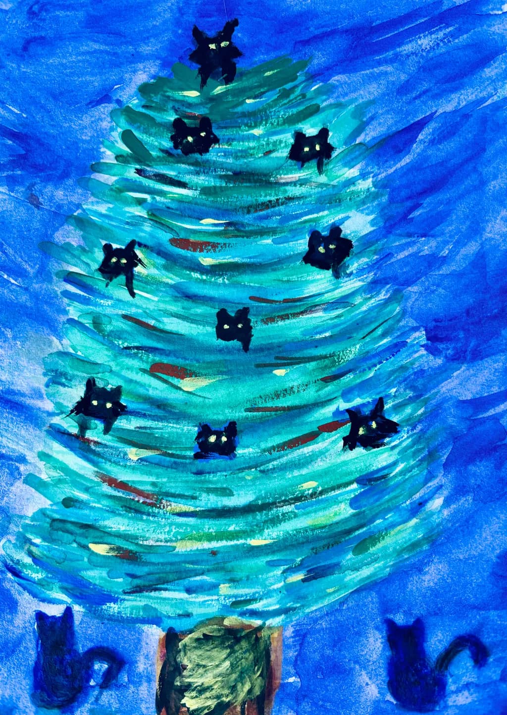 Whimsical Winter: A Playful Christmas Tree with Curious Cats