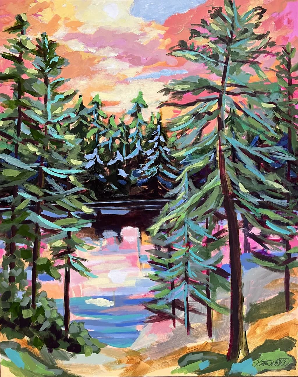 Whispers of Dawn: A Vibrant Forest Reflection at Sunrise