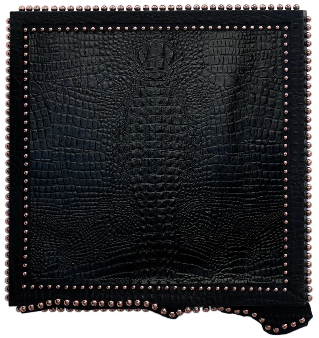 LUXE EDGE: HAND-STUDDED CROCO LEATHER WALL ART - A BOLD STATEMENT OF REFINED REBELLION, 30x30x1.50"