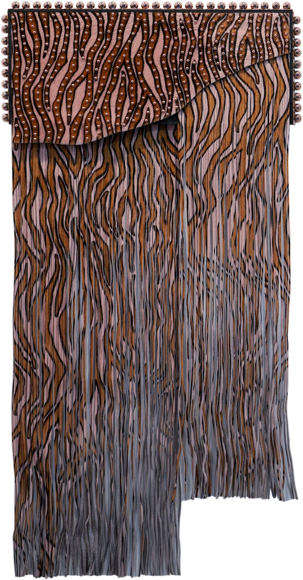 LUXE WILD: Hand-Ruched Leather Wall Art with Devorė Leopard Spots and Chrome Studs – A Bold Statement for the Edgy Collector, 30x50x2"