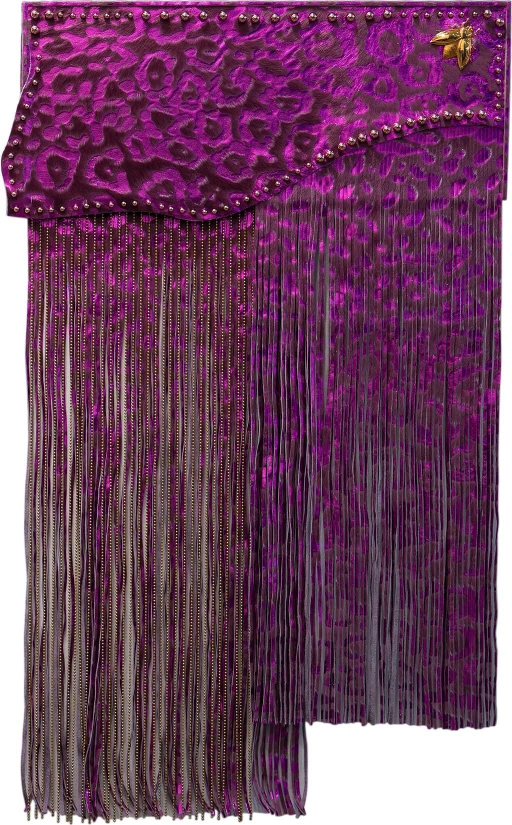 VIBRANT LEOPARD FRINGE: A LUXE REBEL'S STATEMENT PIECE IN METALLIC LEATHER CRAFTSMANSHIP