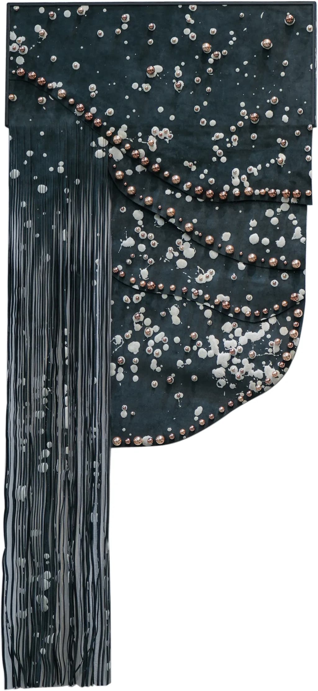 LUXE REBELLION: Hand-Ruched Leather Wall Art with Chrome Sphere Accents – A Bold Statement of Edgy Elegance (22x40x1.50)