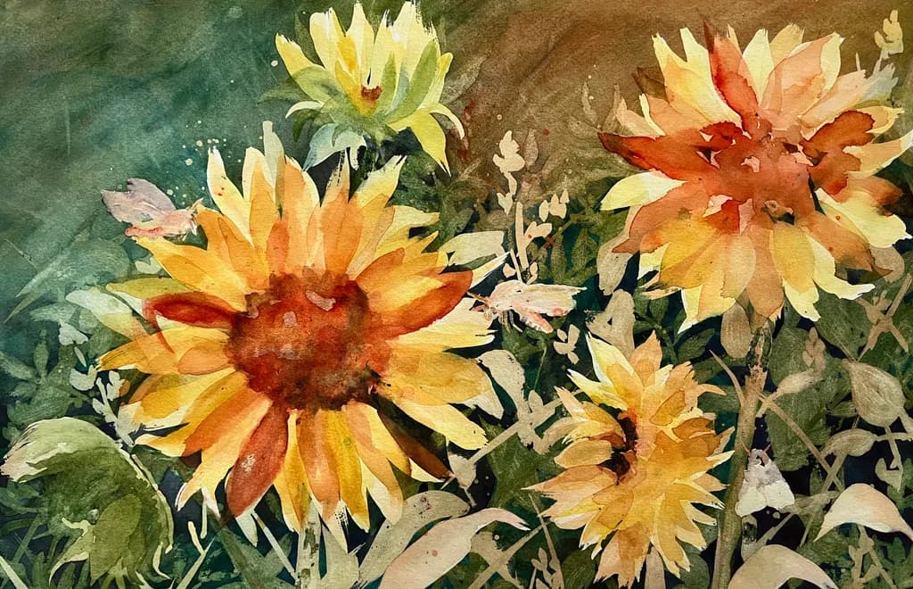 Sunshine Serenade: A Vibrant Dance of Sunflowers in Watercolor Bliss