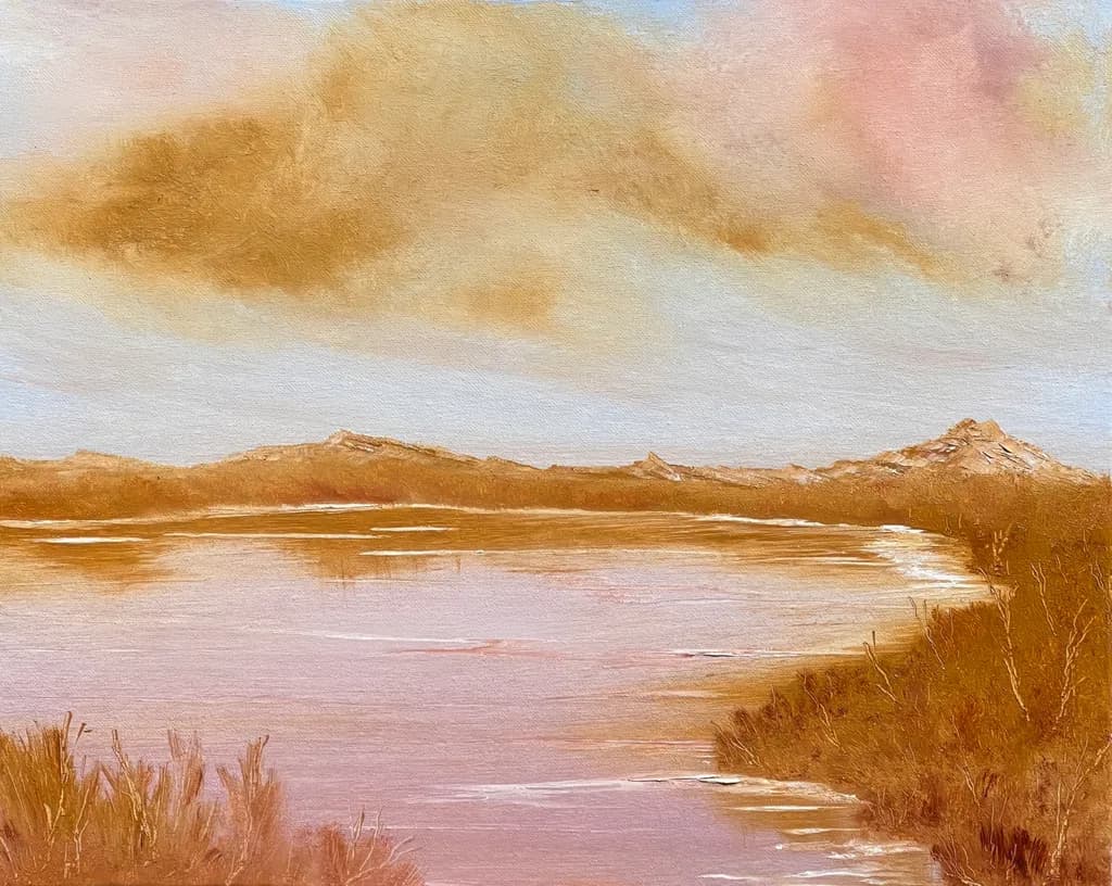 Whispers of Dawn: A Serene Landscape Reflection in Earthy Hues