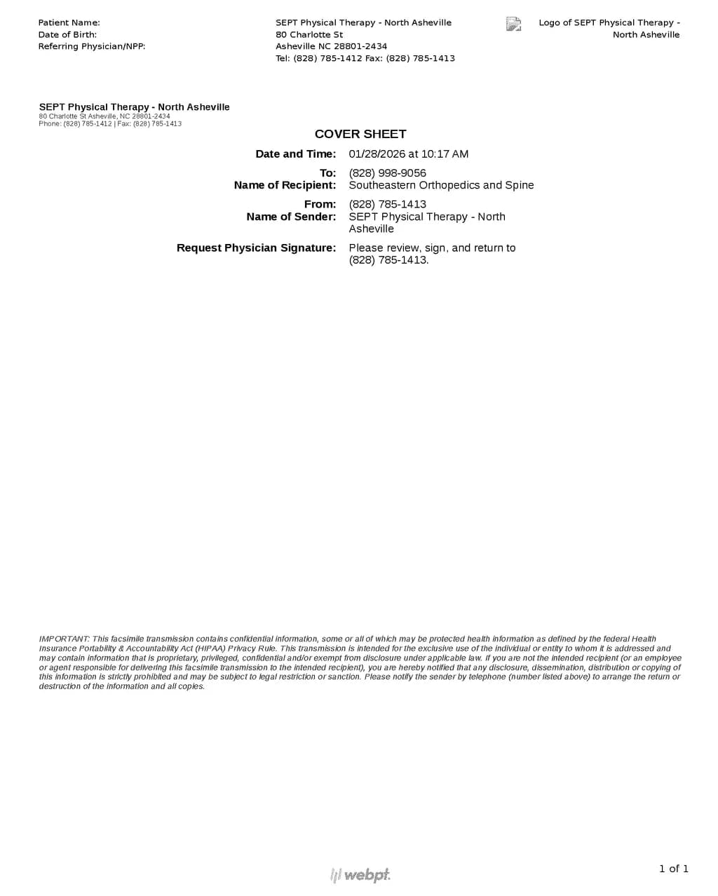 PT Evaluation Cover Sheet