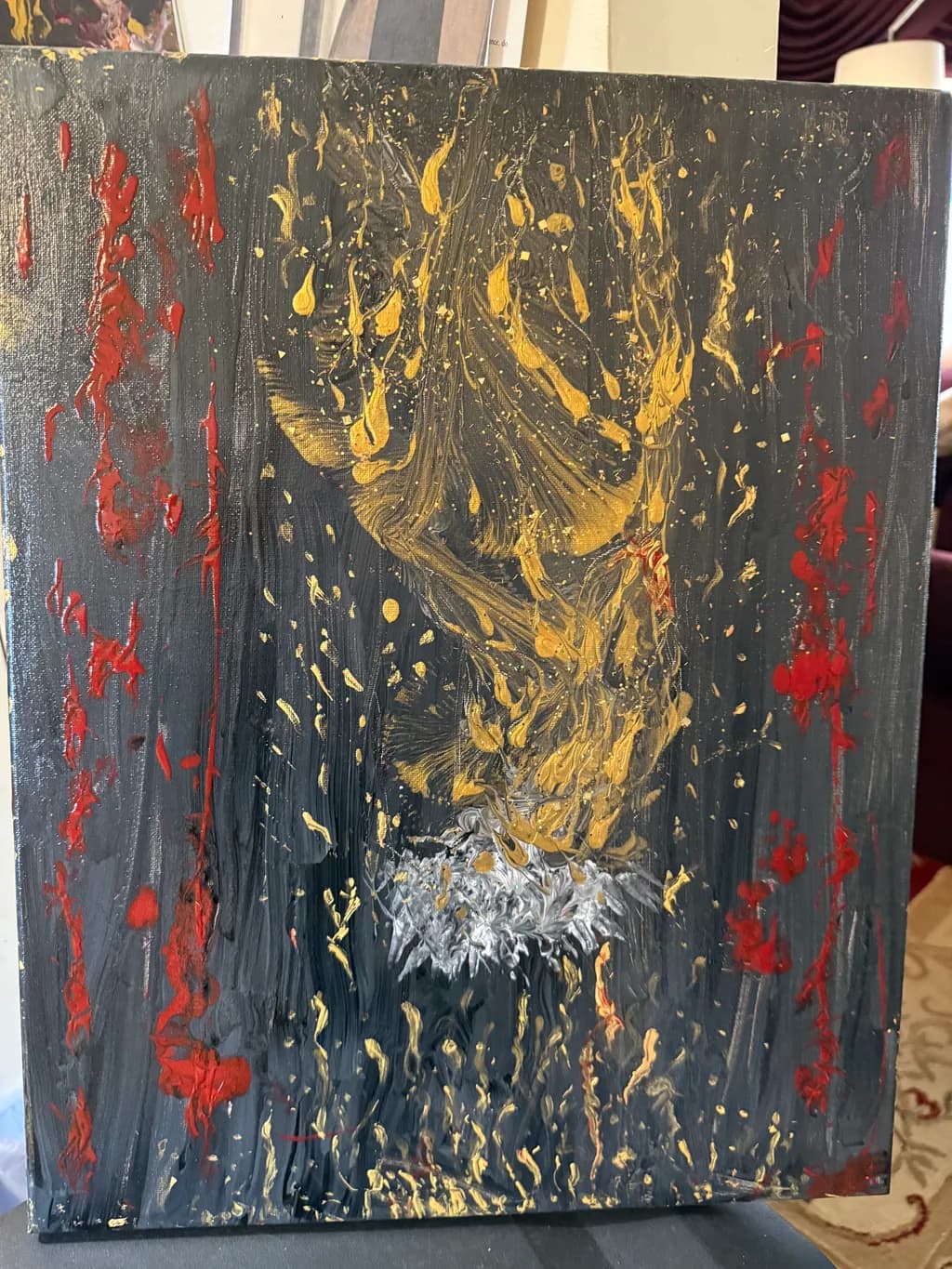 Ethereal Flames: A Dance of Gold and Crimson on Dark Canvas