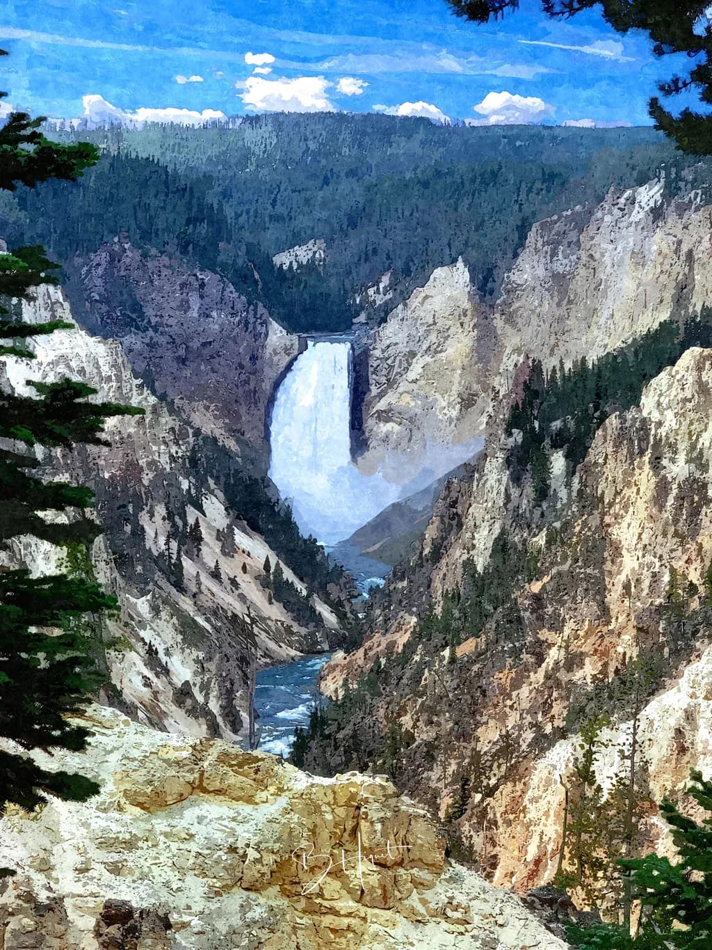 Majestic Cascade: The Power of Nature's Embrace in Yellowstone's Grand Canyon