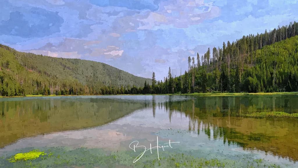 Serenity in Reflection: A Tranquil Landscape of Forest and Water