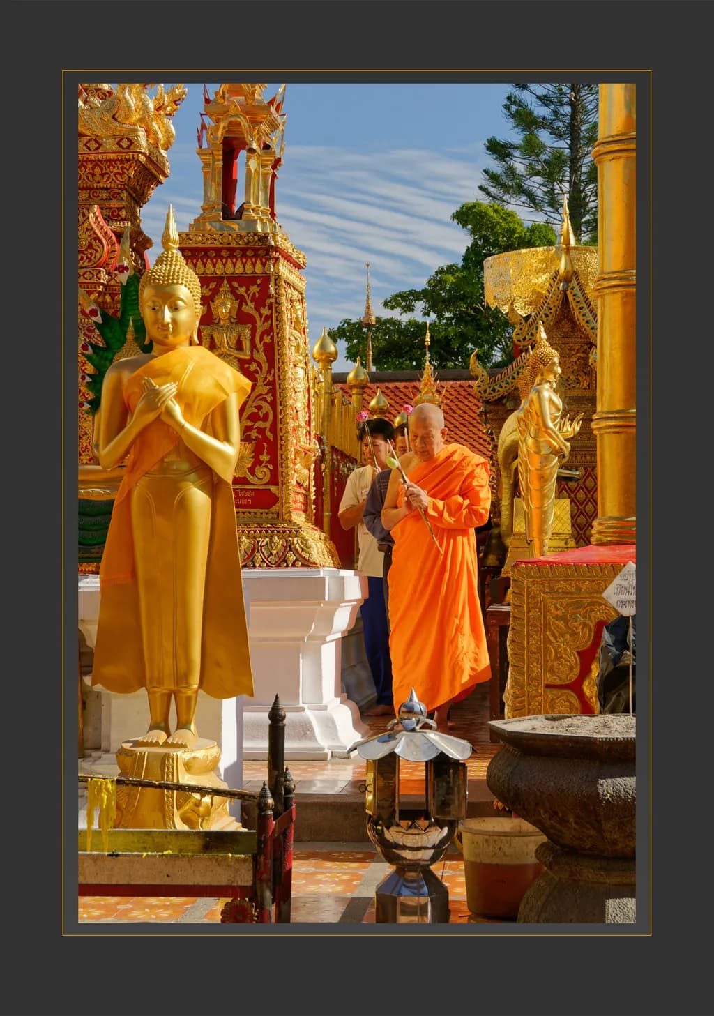 Golden Serenity: A Monk's Journey Through a Colorful Temple Ceremony