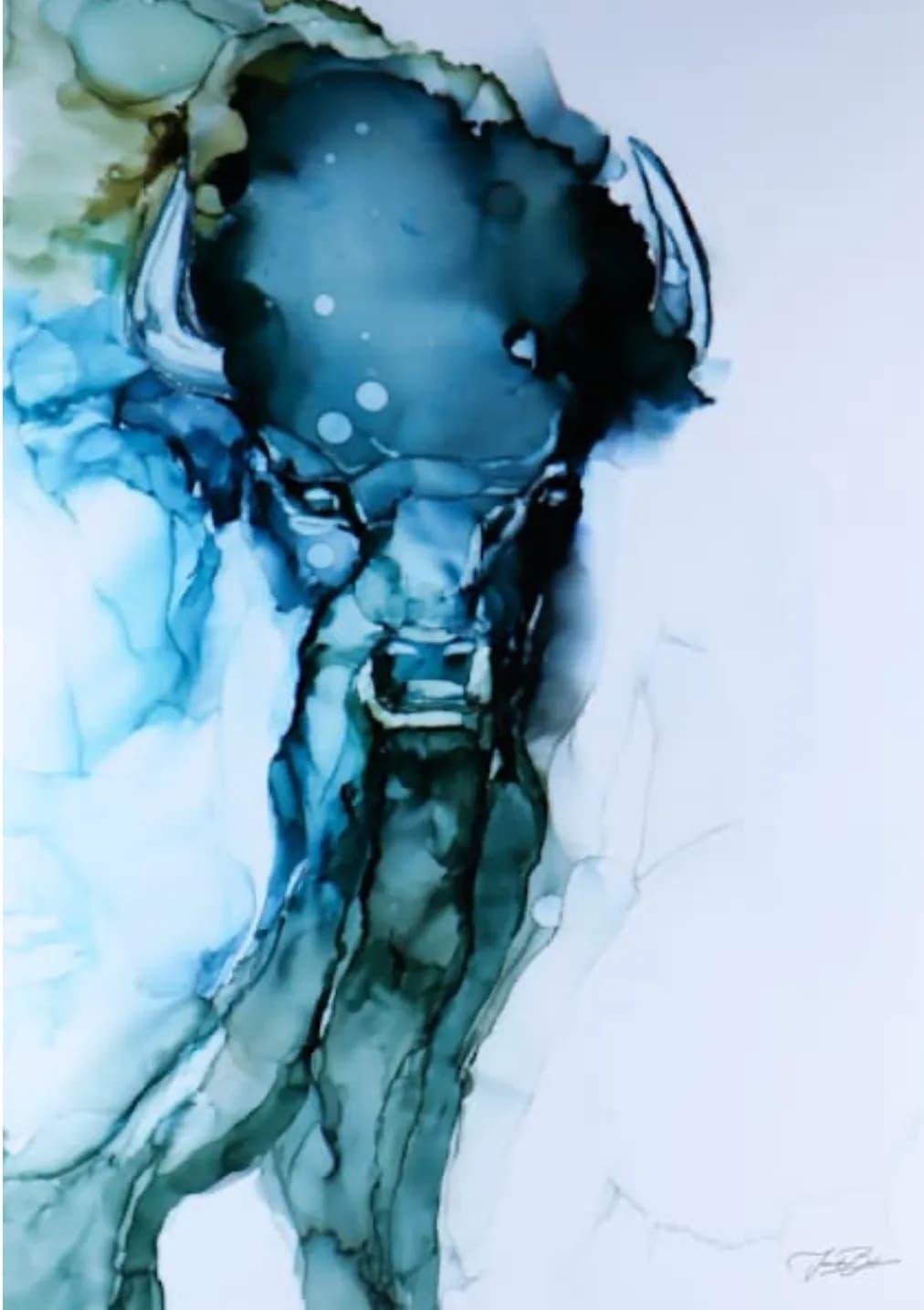 Majestic Blue Bison: An Abstract Watercolor Journey
