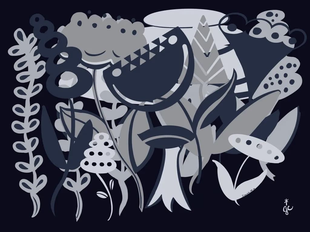 Whimsical Flora: A Monochrome Dance of Nature's Shapes and Shadows