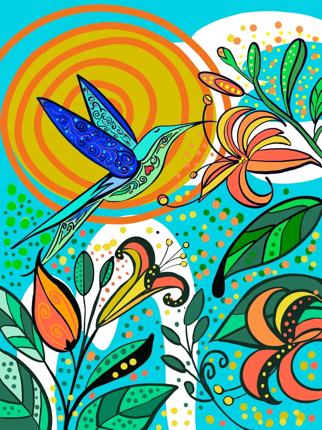 Vibrant Hummingbird Dance Among Colorful Blooms: A Celebration of Nature's Beauty