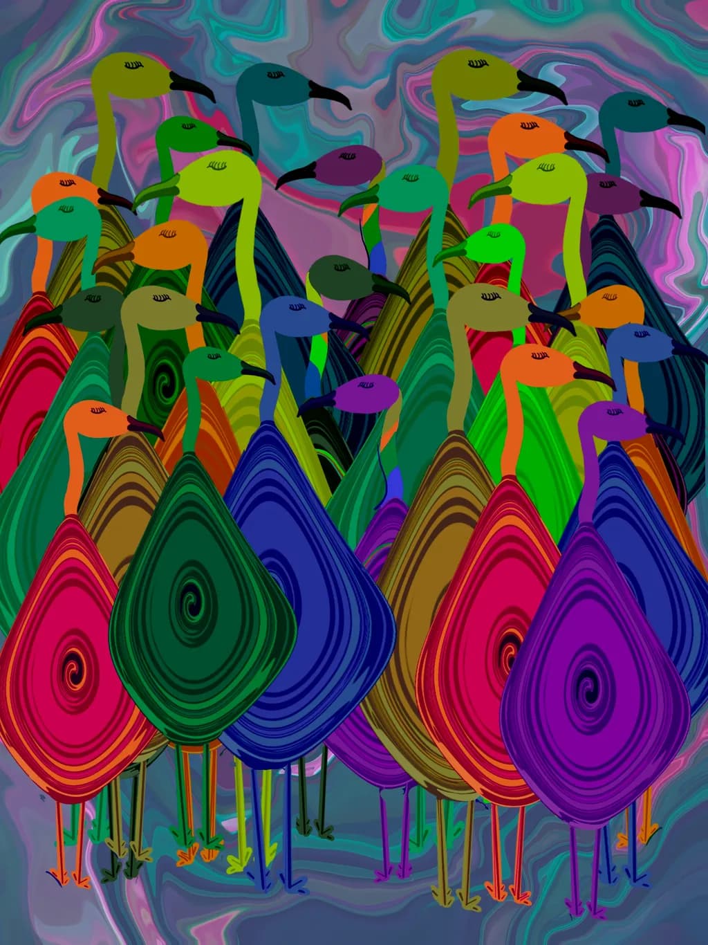 Vibrant Harmony: A Colorful Gathering of Whimsical Birds
