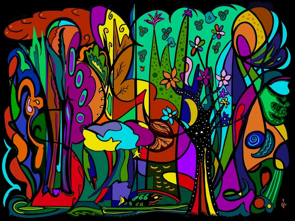 Vibrant Whimsy: A Colorful Journey Through Nature's Abstract Landscape