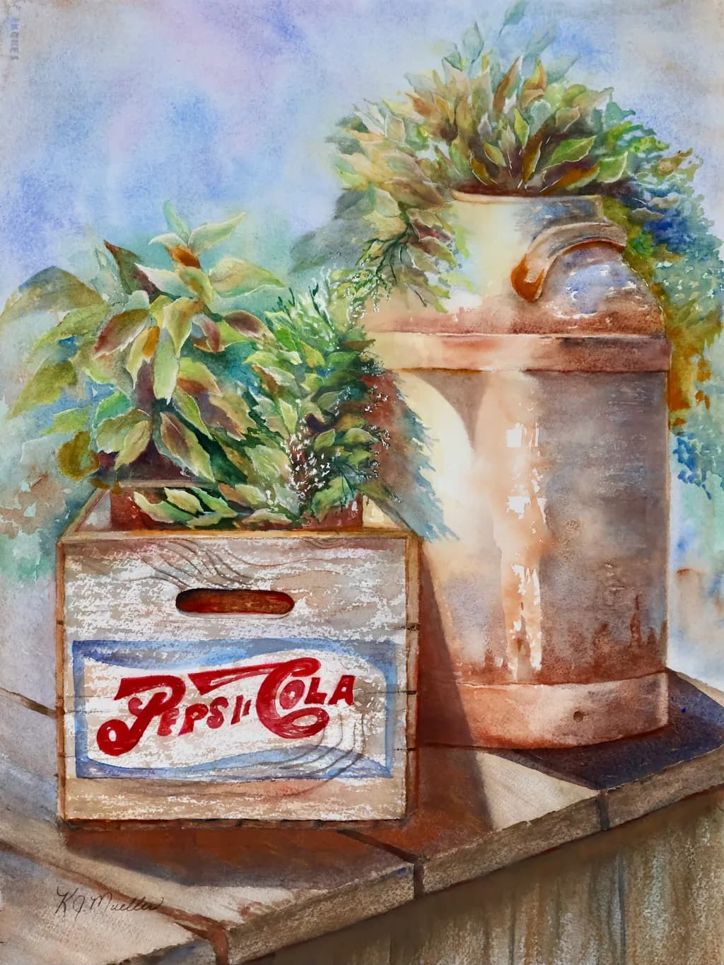 Whispers of Vintage: A Watercolor Embrace of Nature's Beauty in a Nostalgic Container