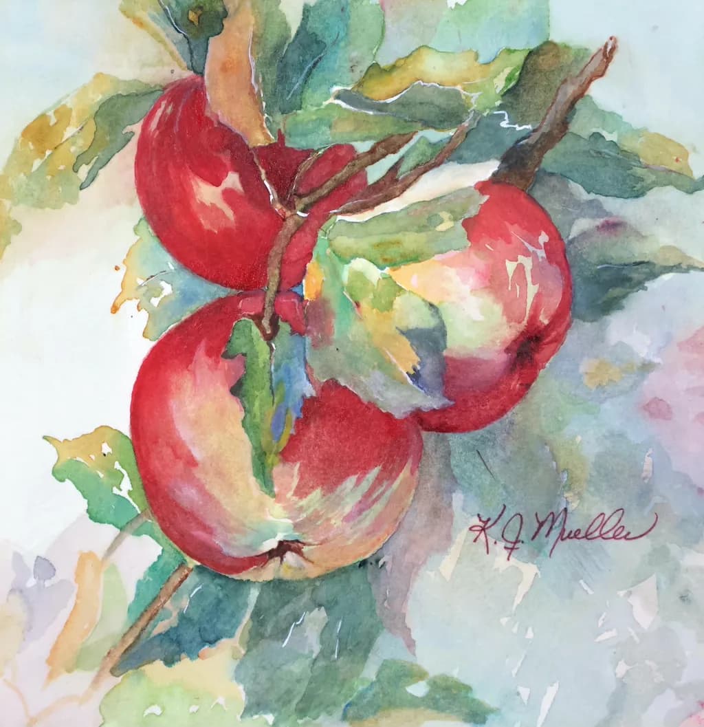 Whispers of Autumn: A Watercolor Embrace of Red Apples
