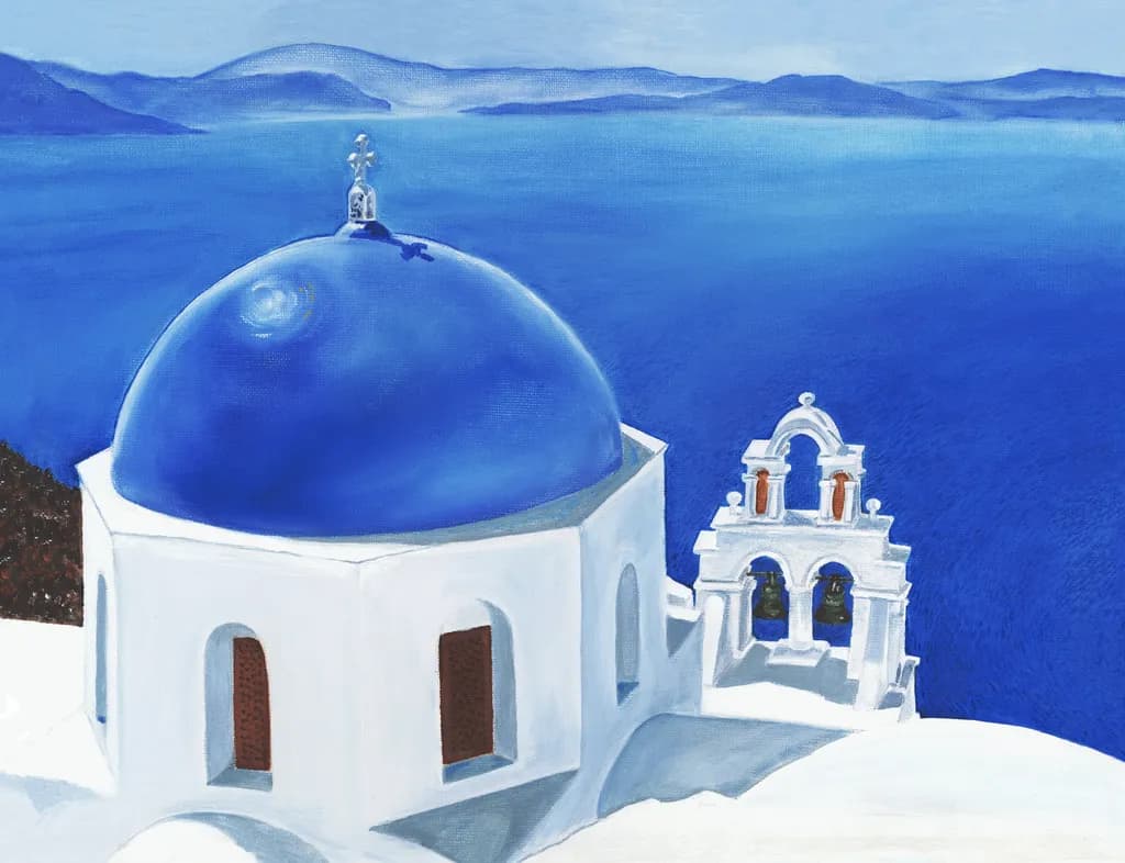 A Serene Escape: The Blue Dome Overlooking the Endless Sea