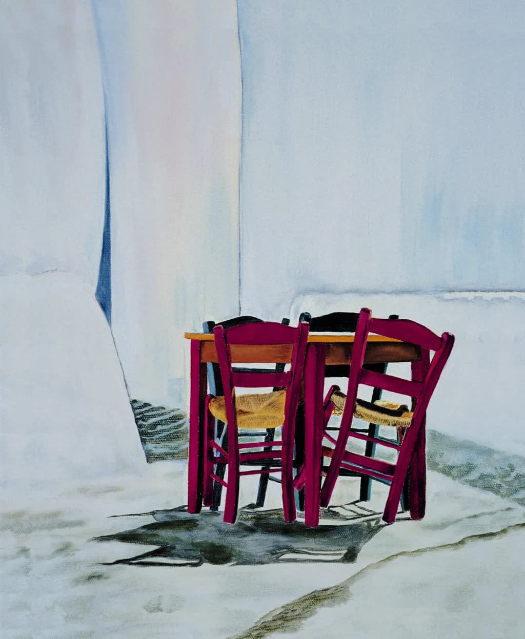 Whispers of Color: An Abstract Still-Life of Chairs and Shadows