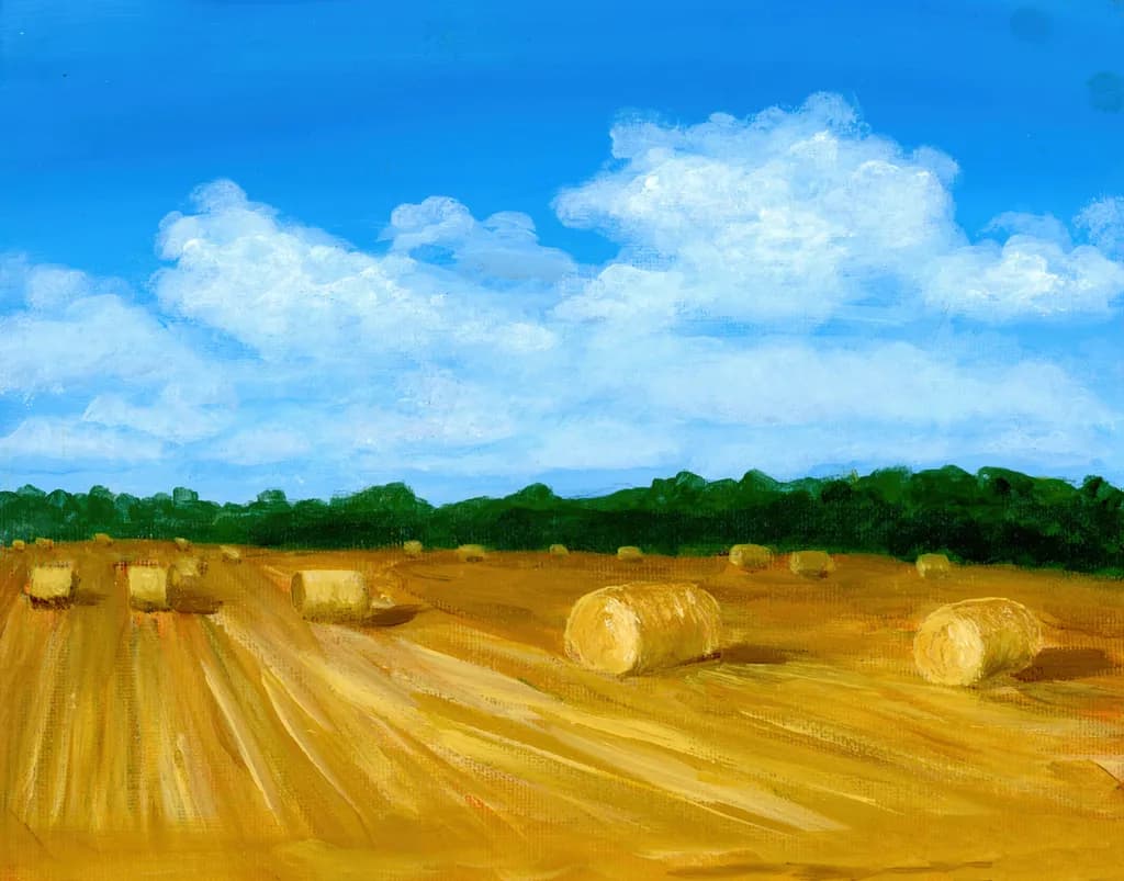 Hay Bales under the Blue Sky