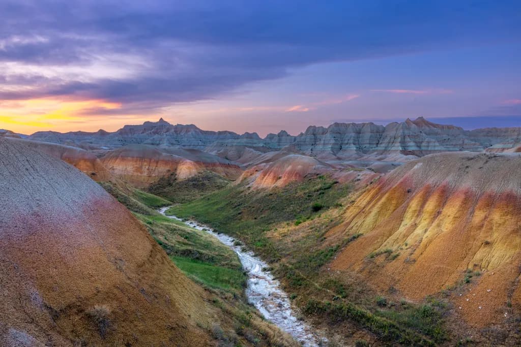 Whispers of the Badlands: A Sunset Serenade Over Colorful Hills