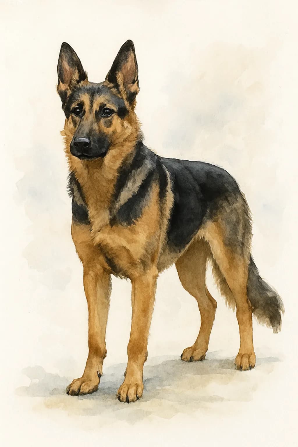 Majestic Guardian: A Watercolor Portrait of a German Shepherd