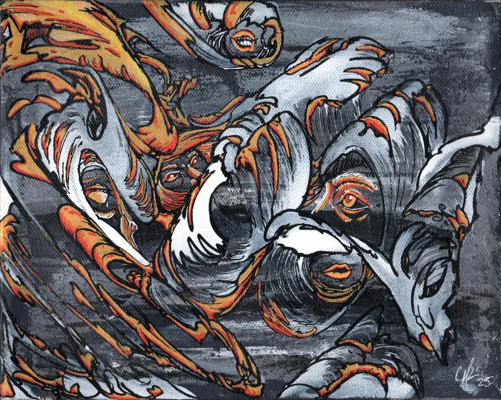Whirlwind of Emotions: A Dance of Faces and Waves