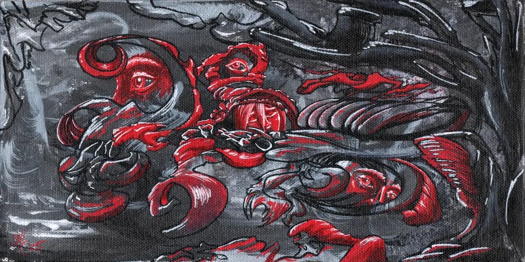 Emotional Echoes: A Monochrome Dance of Red and Black