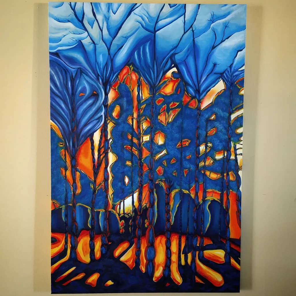 Whispers of Color: An Abstract Journey Through Blue and Orange Trees