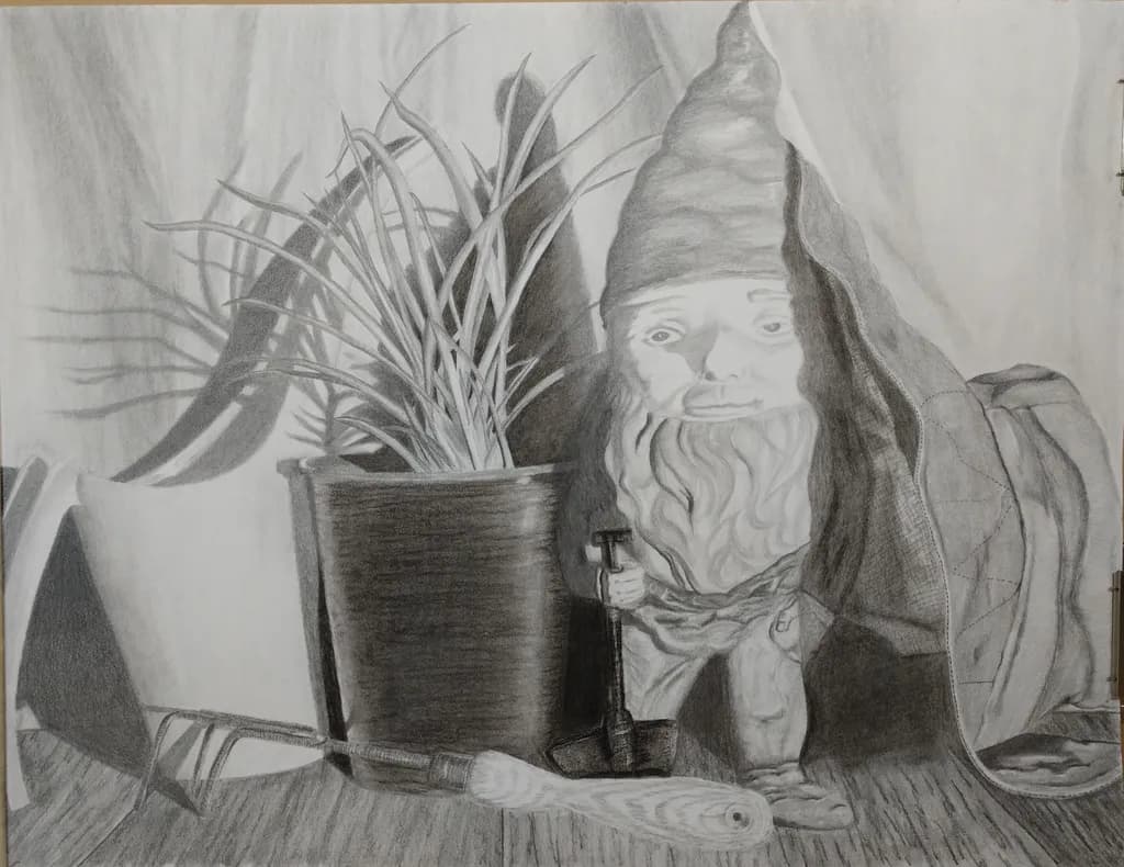 Whimsical Shadows: A Monochrome Gnome's Garden Retreat