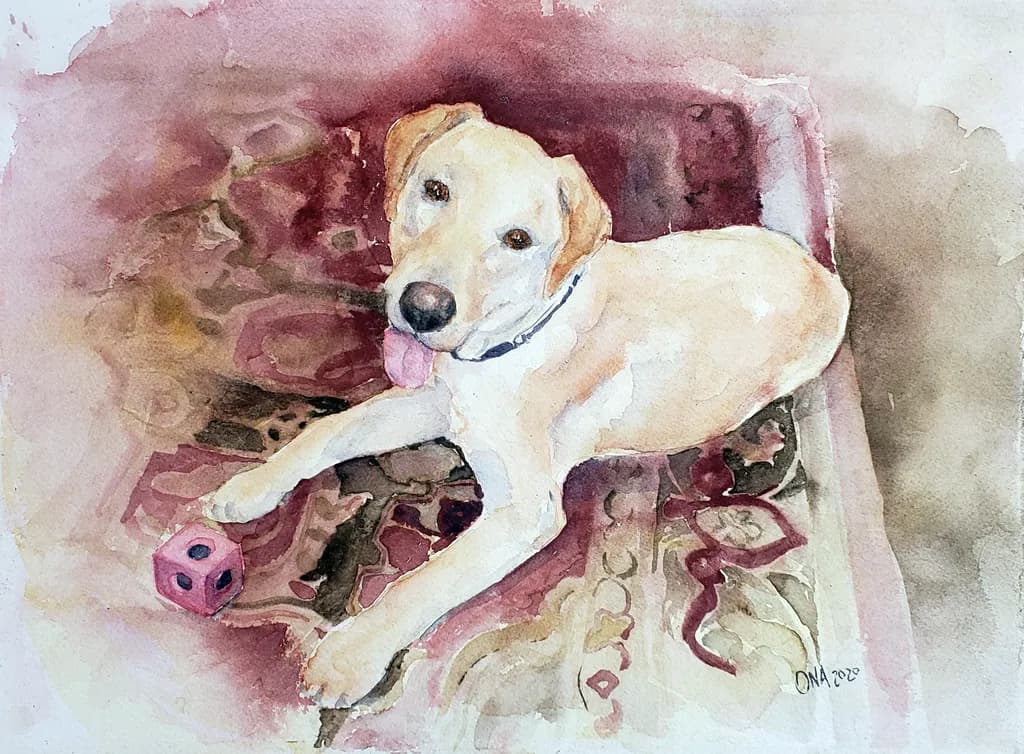 Playful Paws: A Watercolor Portrait of Joyful Companionship
