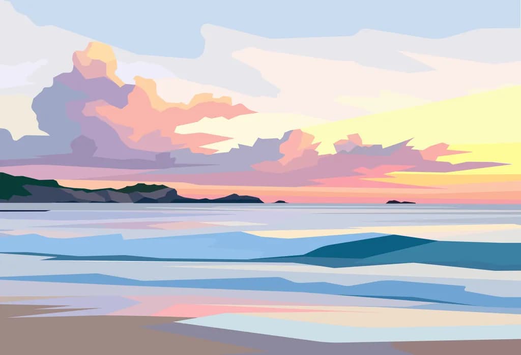 Serene Sunset Over Tranquil Waters: A Coastal Landscape Experience
