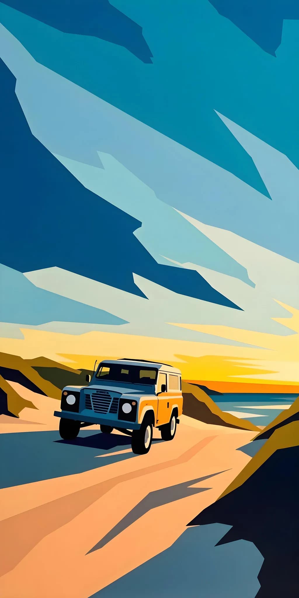 Golden Horizon: A Journey Through Vibrant Landscapes in Retro Style