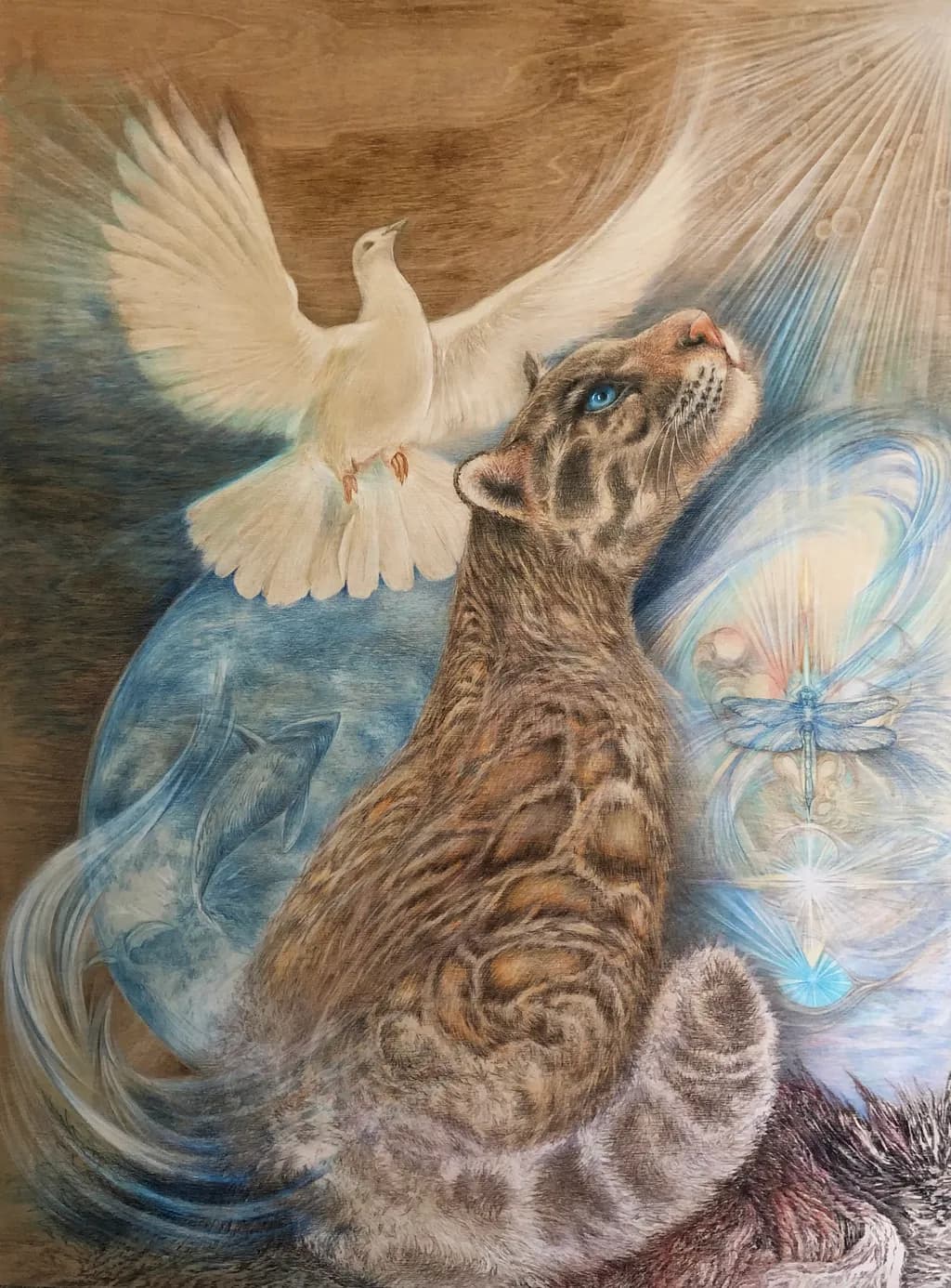 Whispers of Nature: A Harmonious Dance of Tiger, Dove, and Dragonfly