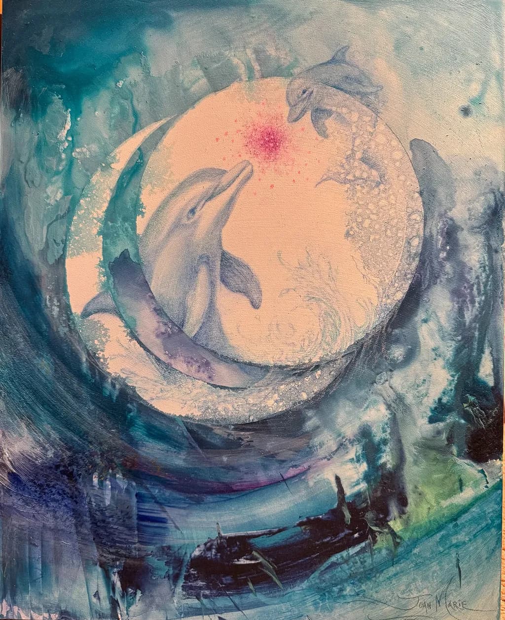 Dancing Dolphins in a Celestial Wave: A Serene Oceanic Journey