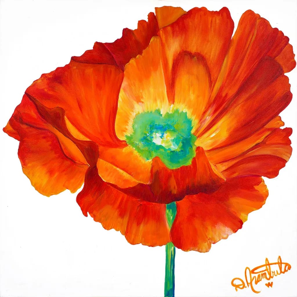 Vibrant Poppy: A Burst of Orange and Green Elegance