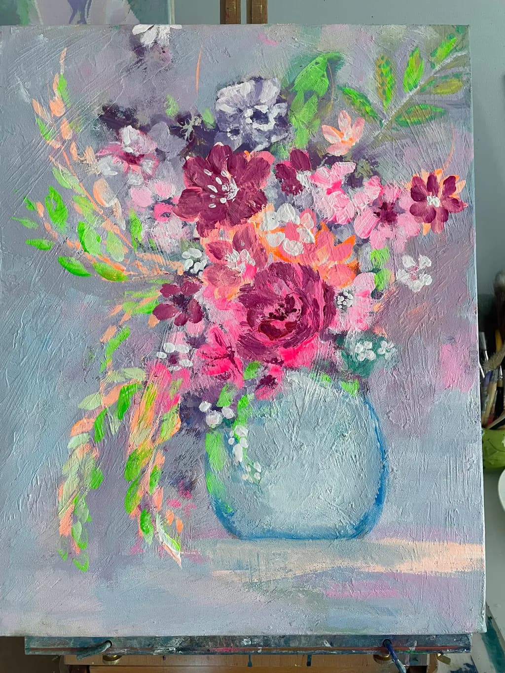 Vibrant Blossoms: A Colorful Floral Symphony in a Glass Vase