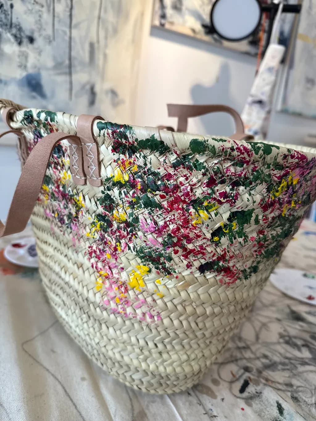 Colorful Woven Basket: A Handmade Textured Masterpiece for Artistic Decor