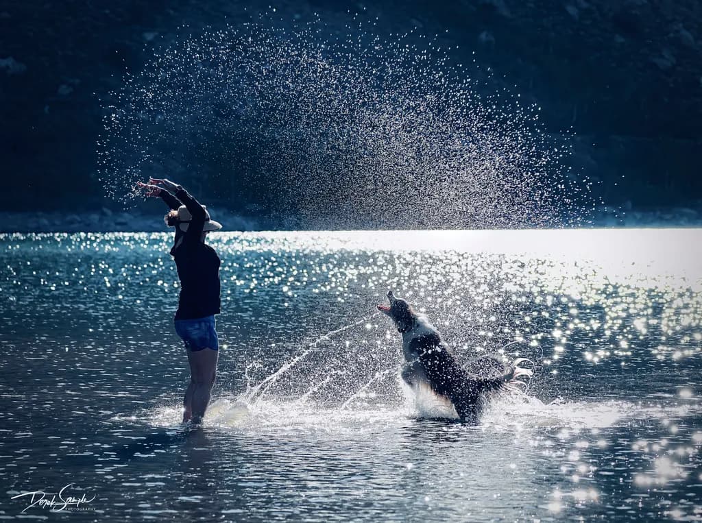 Joyful Splashes: A Dance of Light and Water with Maverick and Willow