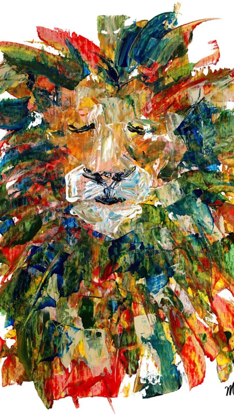 Roaring Colors: A Groovy Lion's Heartbeat in Fabric Art Vibes!