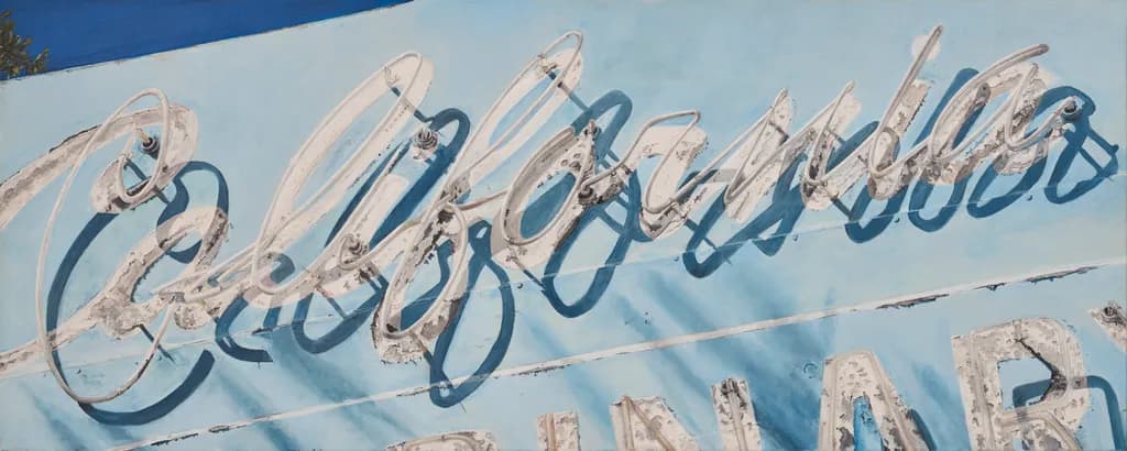 California Dreamscape: A Vintage Neon Sign in Soft Blue Hues and Shadows