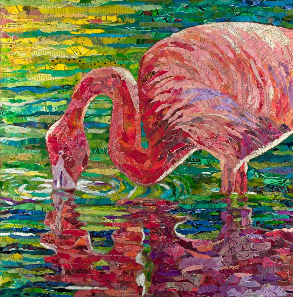 Vibrant Reflections: A Flamingo's Dance in Colorful Waters