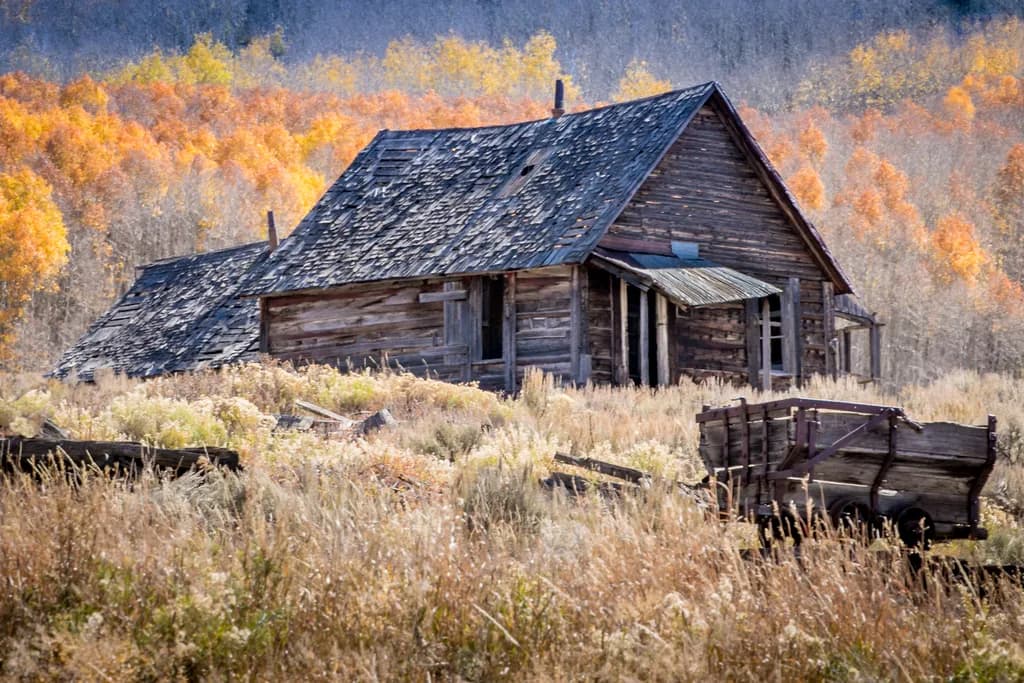 Whispers of Autumn: A Weathered Homestead in a Rustic Landscape